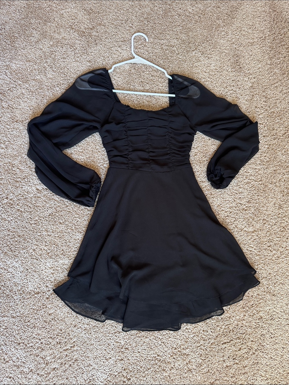 Black Long-Sleeve Ruched Dress